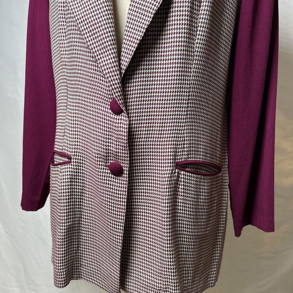 1990s Cranberry Houndstooth Oversized Blazer