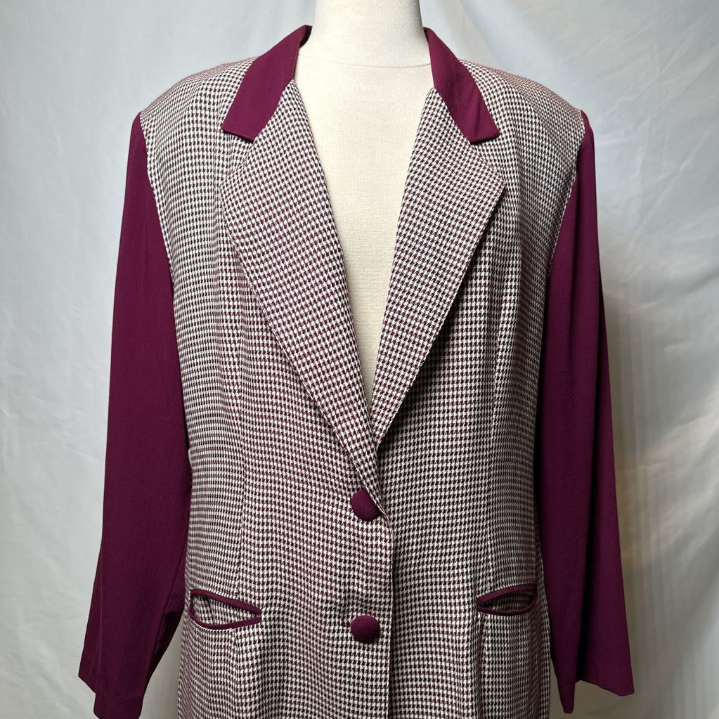 1990s Cranberry Houndstooth Oversized Blazer