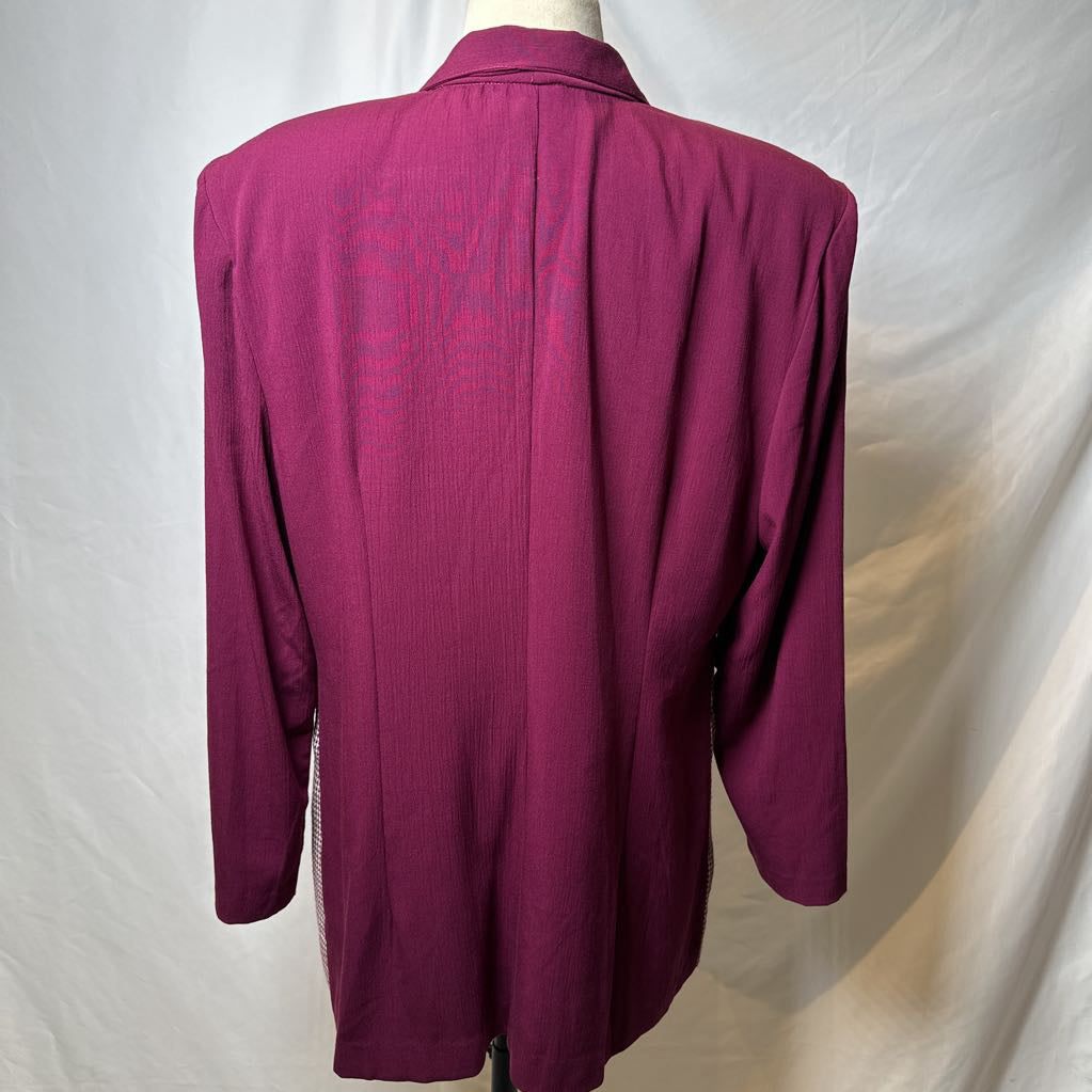 1990s Cranberry Houndstooth Oversized Blazer