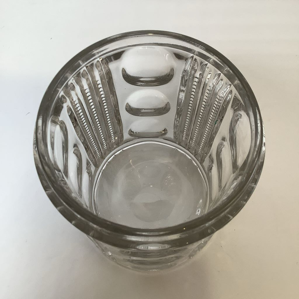 Early 1990s EAPG Glass Tobacco Jar Humidor Bullseye Zipper Cherub Metal Lid