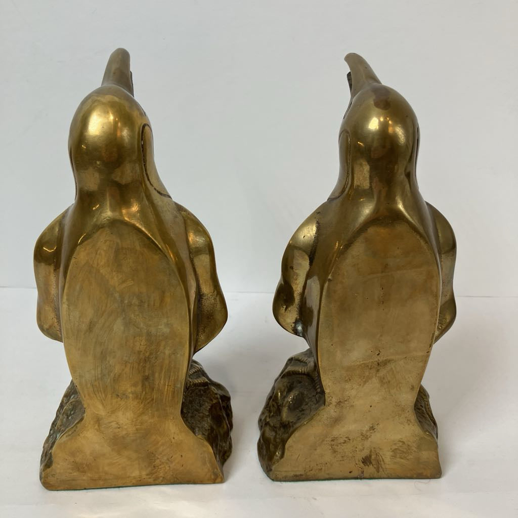 Vintage Brass Penguin Bookends
