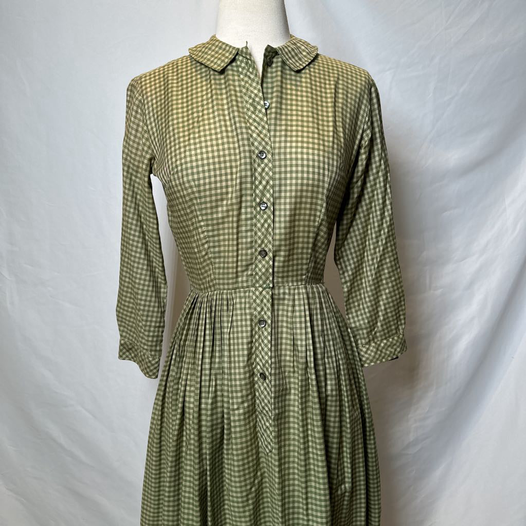 60s Green Gingham Fit and Flare
