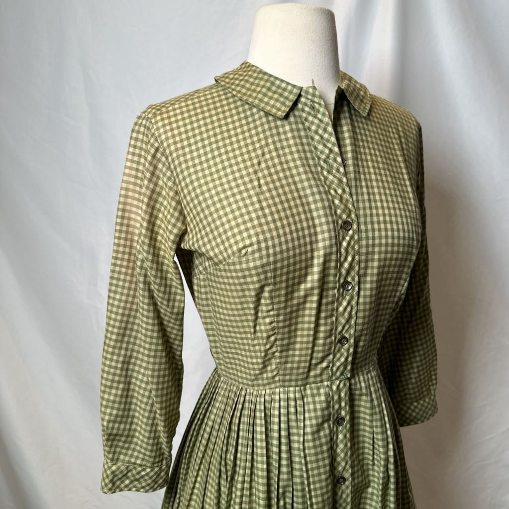 60s Green Gingham Fit and Flare