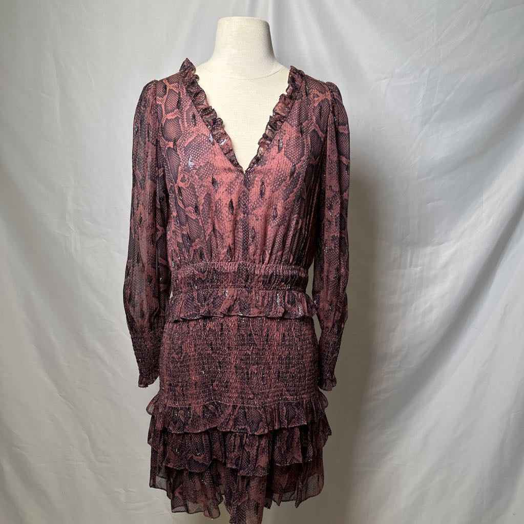 Blush Ruffle Party Dress with Metallic Silver Thread