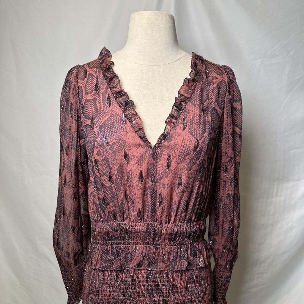 Blush Ruffle Party Dress with Metallic Silver Thread