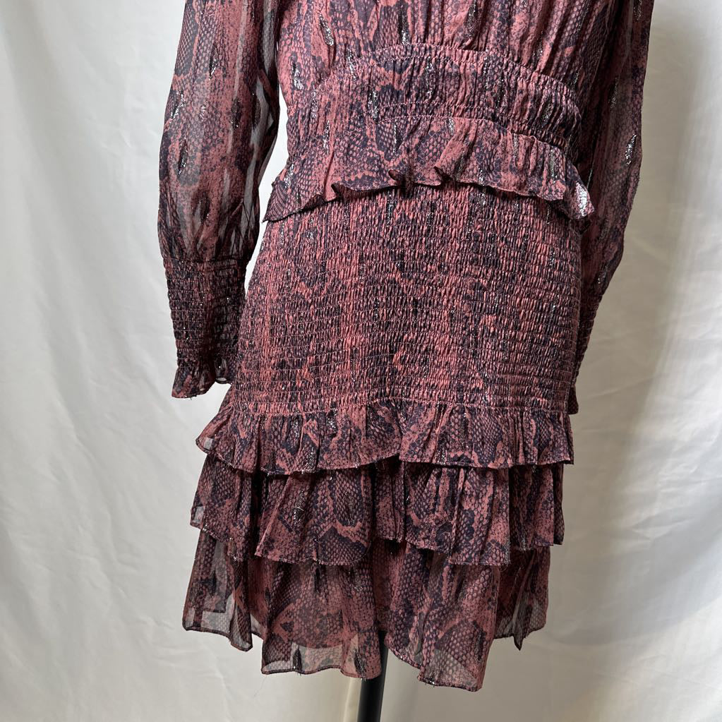 Blush Ruffle Party Dress with Metallic Silver Thread