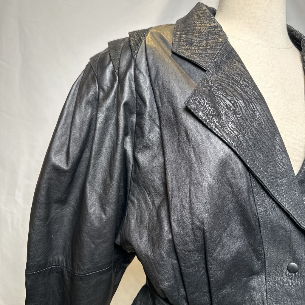 Retro Leather 1980s Embossed Suede Batwing Crop Jacket
