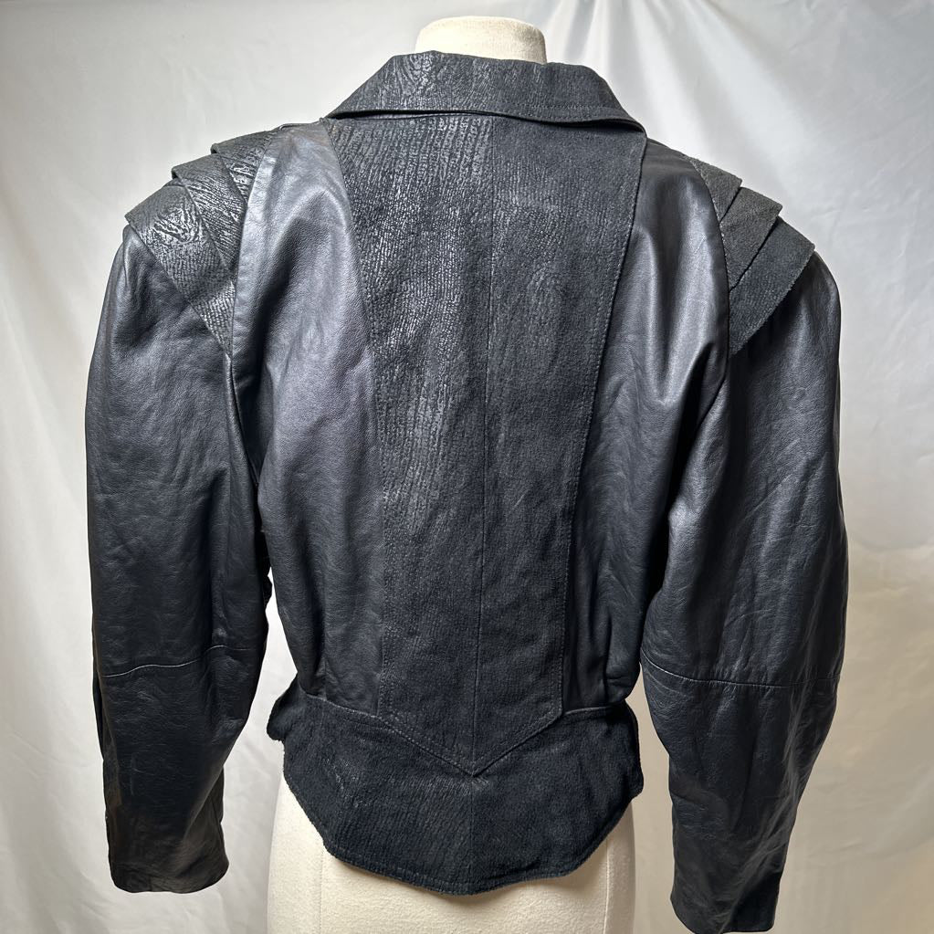 Retro Leather 1980s Embossed Suede Batwing Crop Jacket