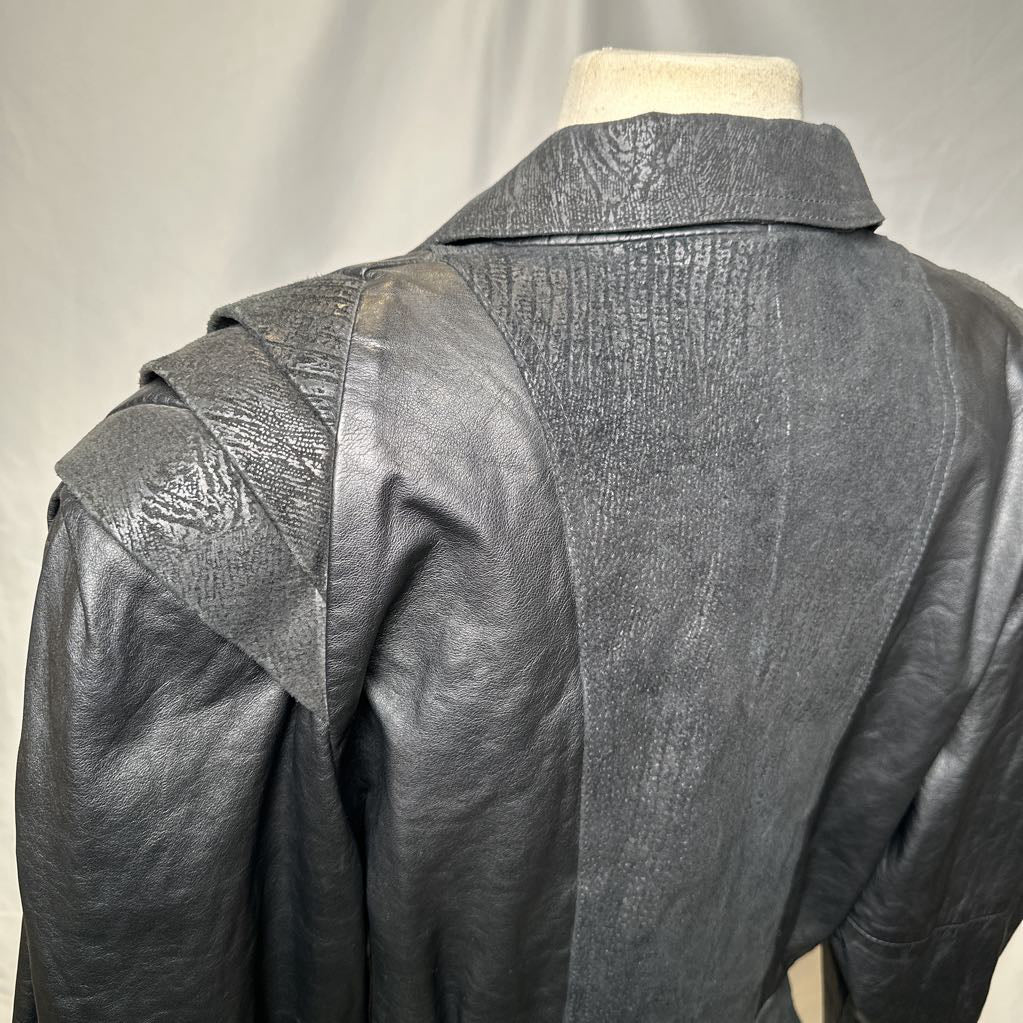 Retro Leather 1980s Embossed Suede Batwing Crop Jacket