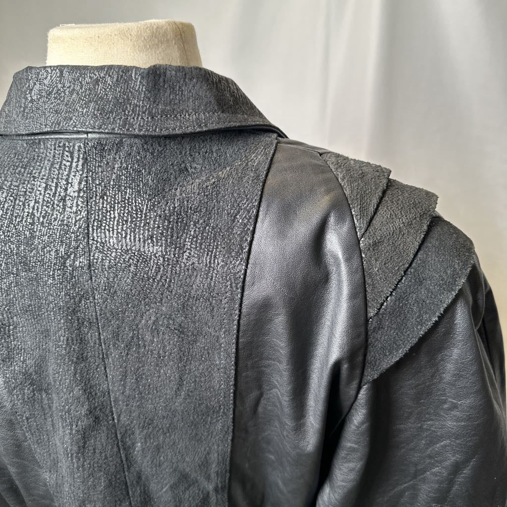 Retro Leather 1980s Embossed Suede Batwing Crop Jacket