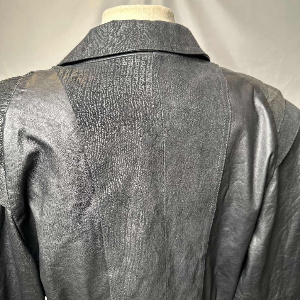 Retro Leather 1980s Embossed Suede Batwing Crop Jacket