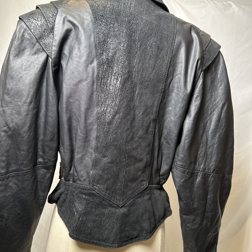 Retro Leather 1980s Embossed Suede Batwing Crop Jacket