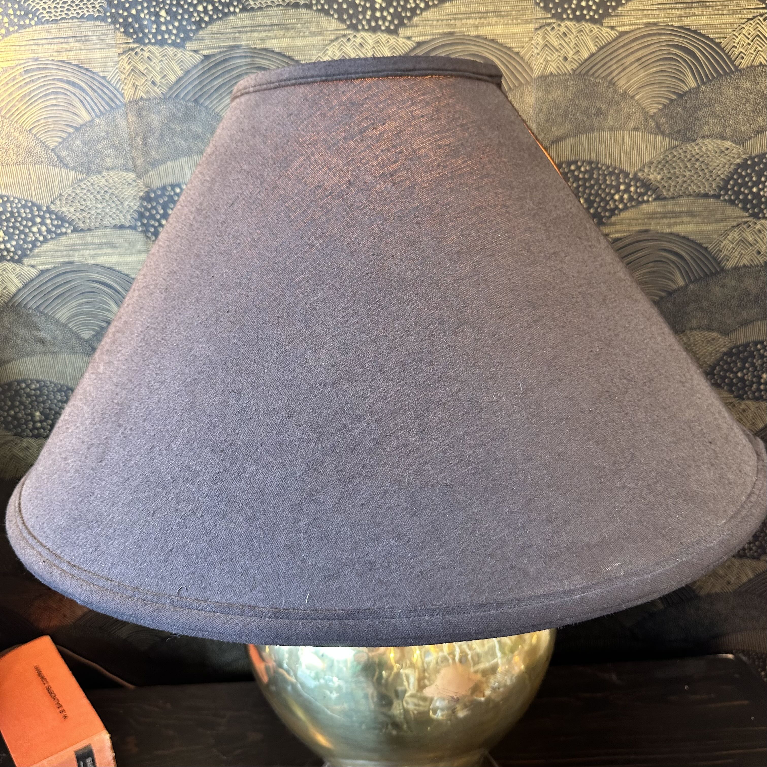 Mid Century Brass Asian Urn Table Lamp w/ Black Shade