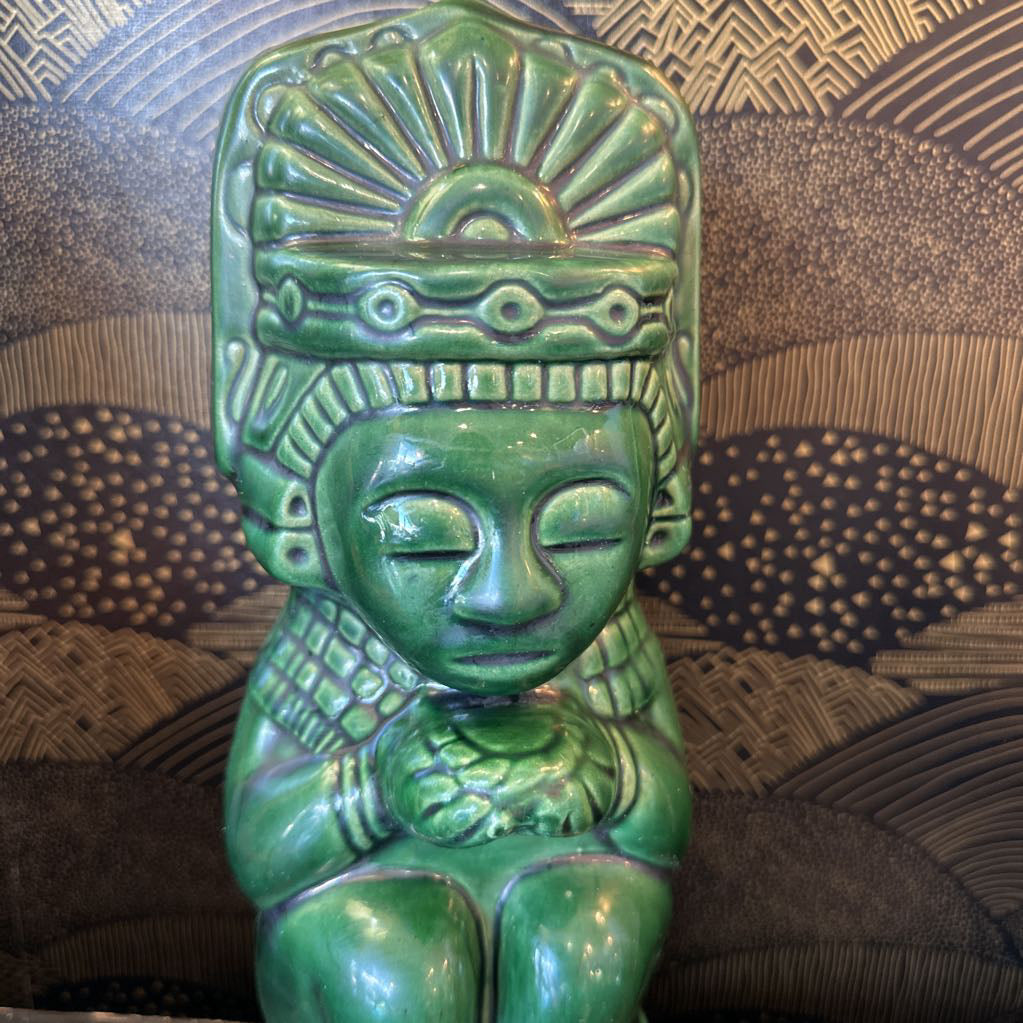 1970s Glazed Ceramic Kahlua Tiki Decanter