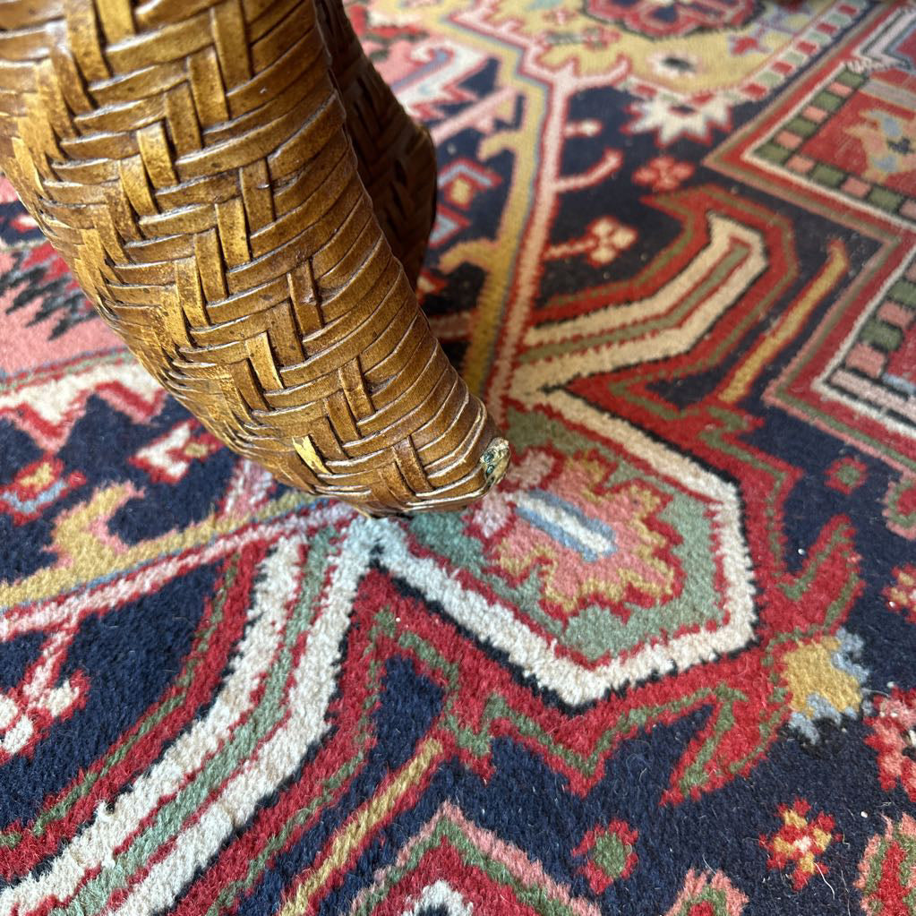Vintage Alexvale Travertine Top & Woven Leather Base Side Table