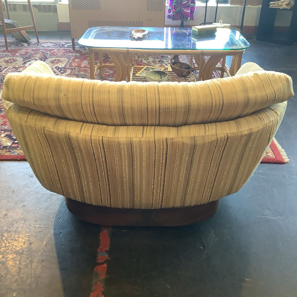 Mid Century Modern Barrel Upholstered Chair w/ Wood Base