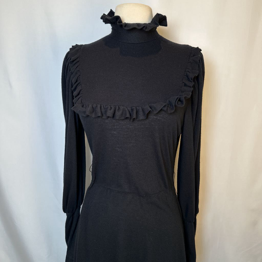 1980s Black Ruffle Dress