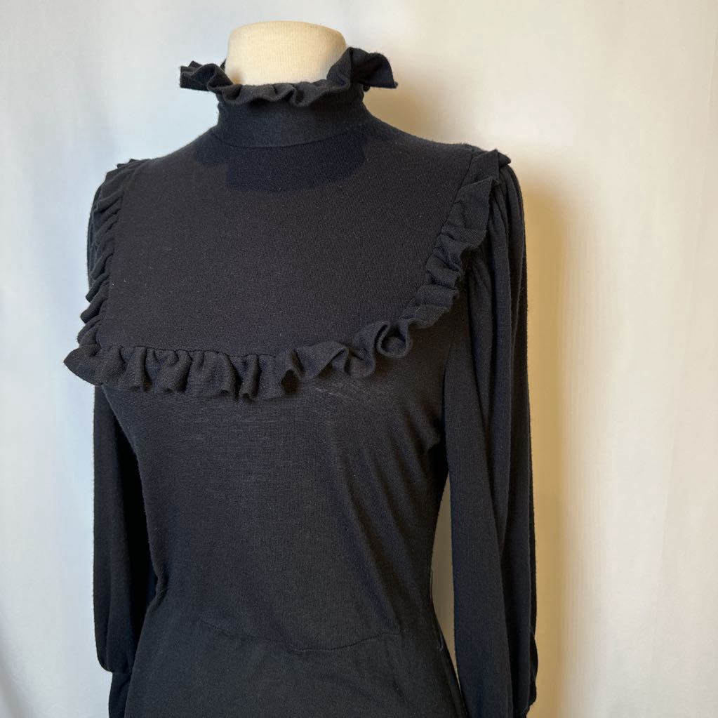 1980s Black Ruffle Dress