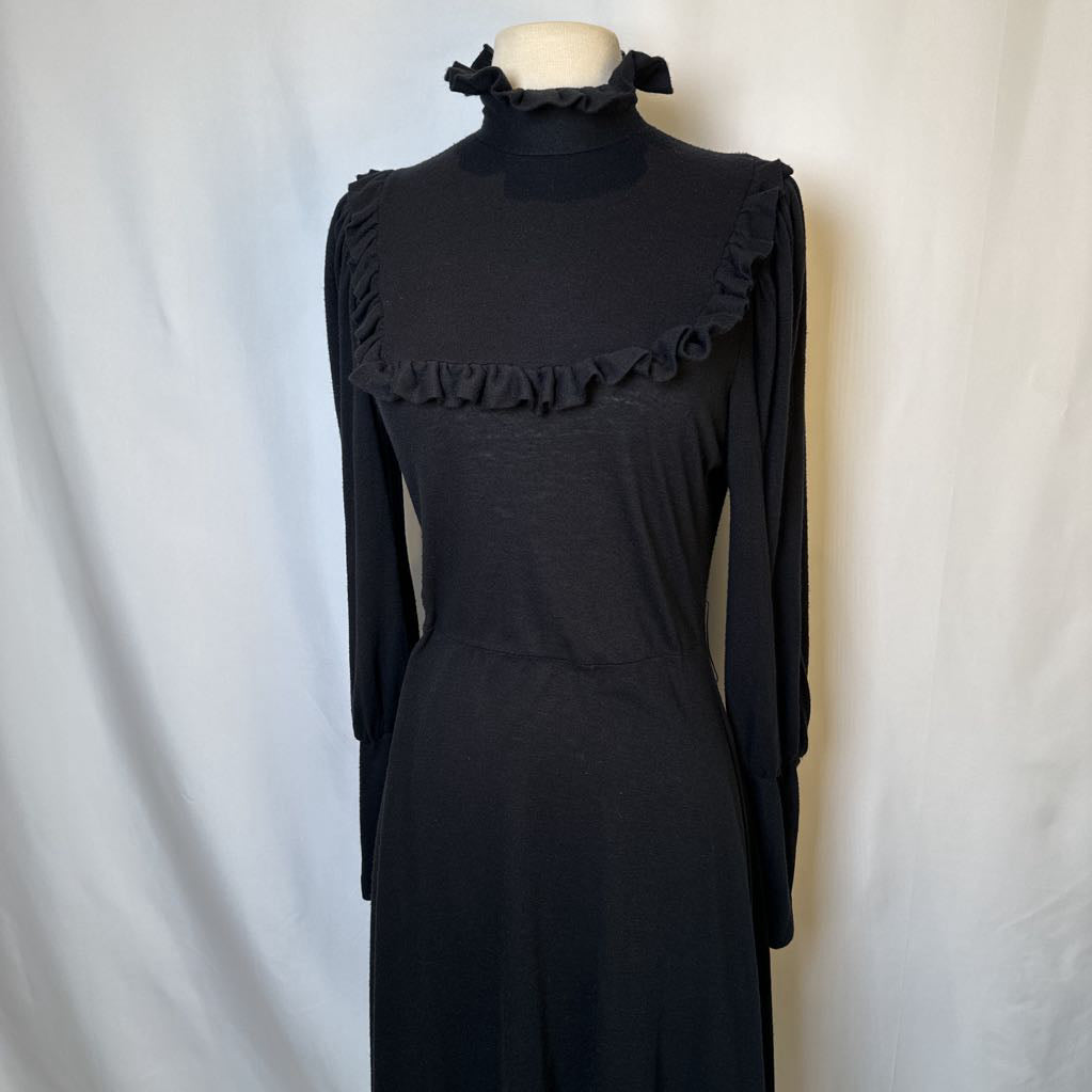 1980s Black Ruffle Dress