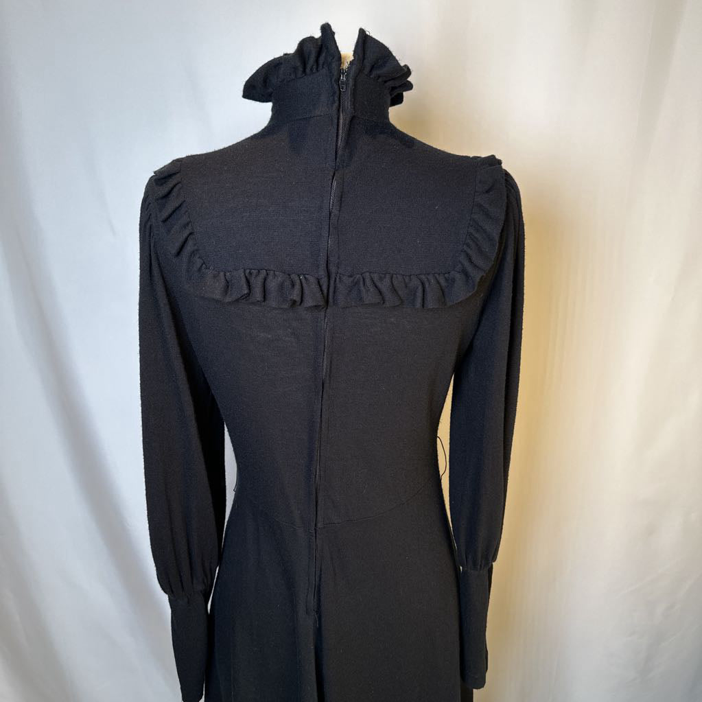 1980s Black Ruffle Dress