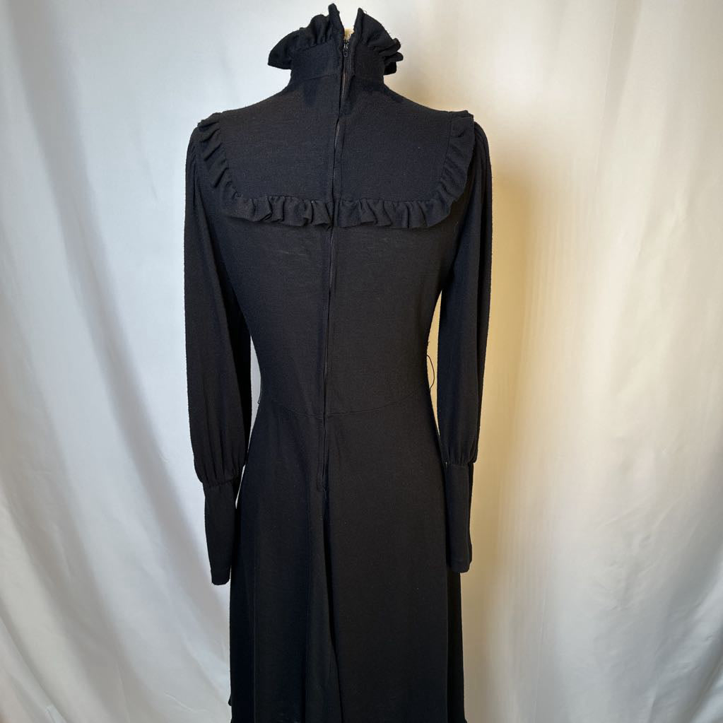 1980s Black Ruffle Dress
