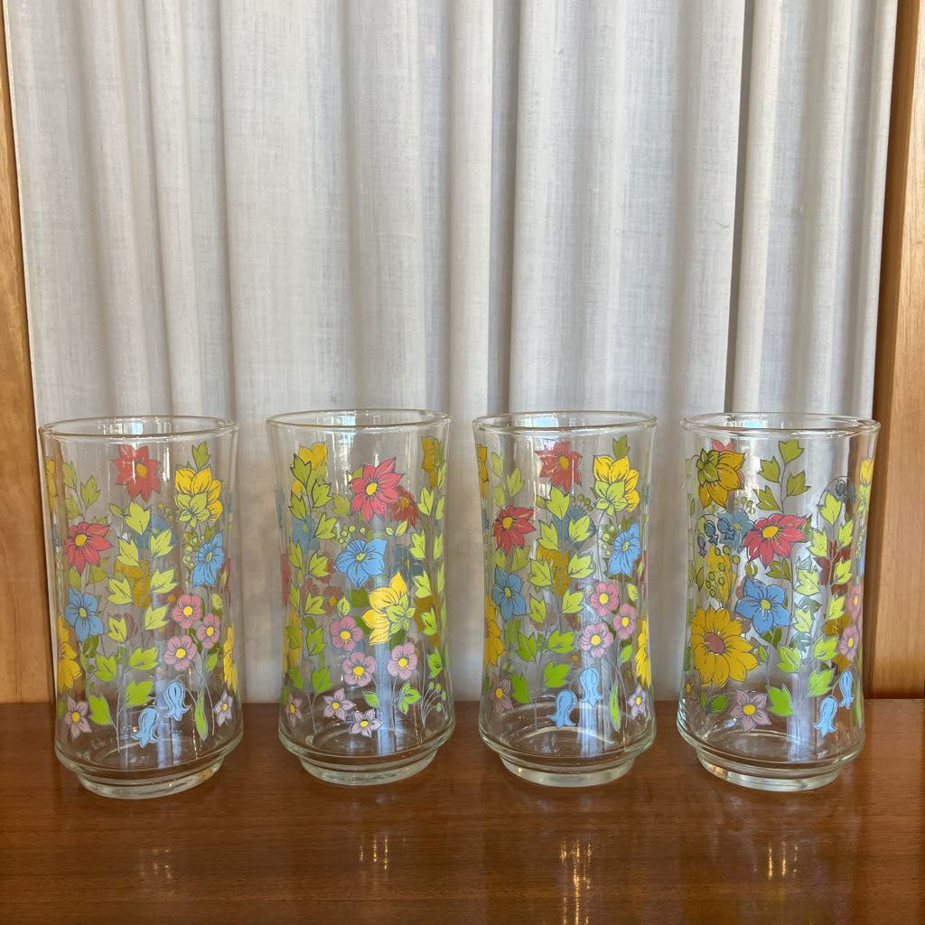 Vintage Set of Four Corelle Meadow Glasses