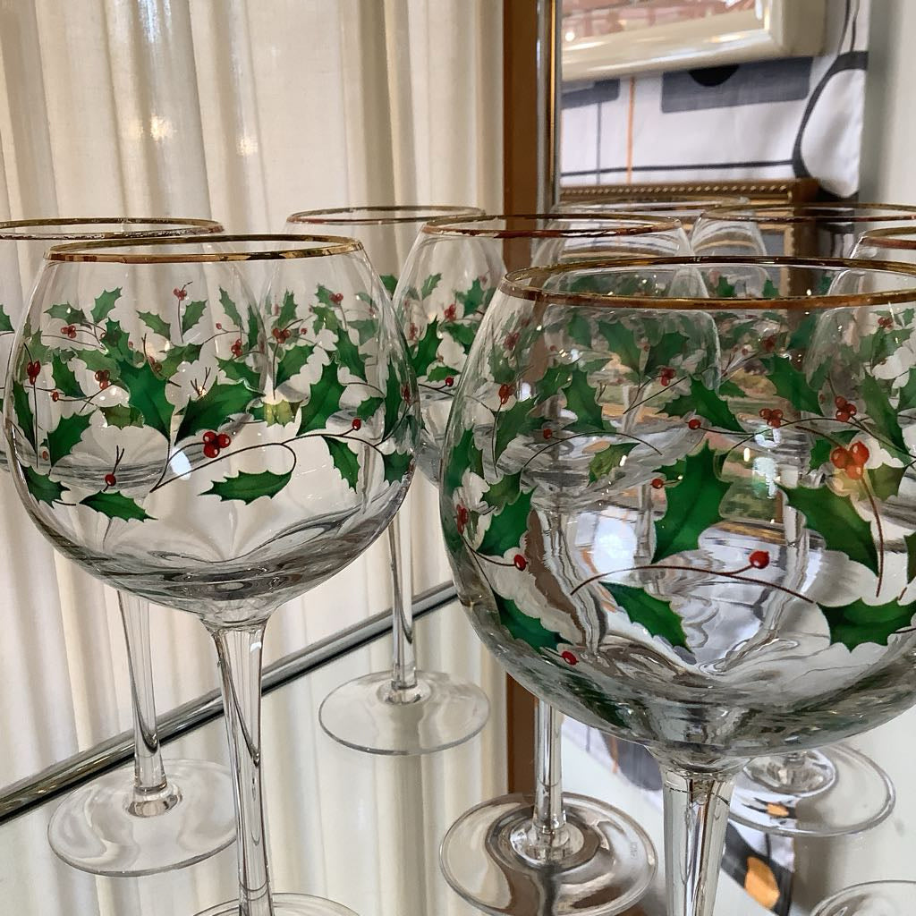 Vintage Lenox Balloon Holiday Wine Glasses, set of 7