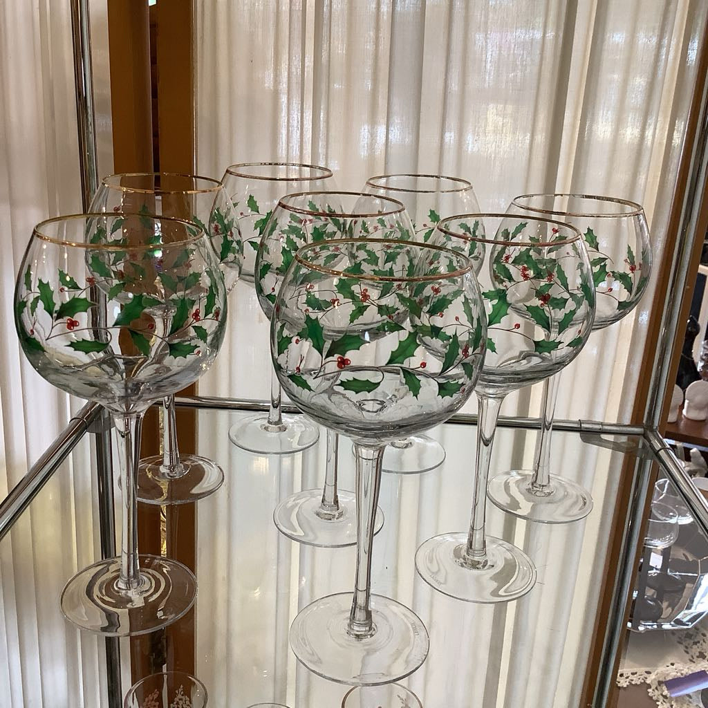 Vintage Lenox Balloon Holiday Wine Glasses, set of 7