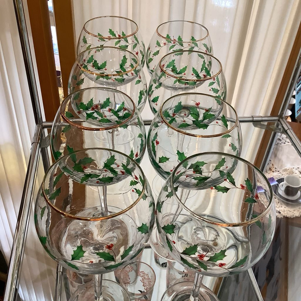 Vintage Lenox Balloon Holiday Wine Glasses, set of 7