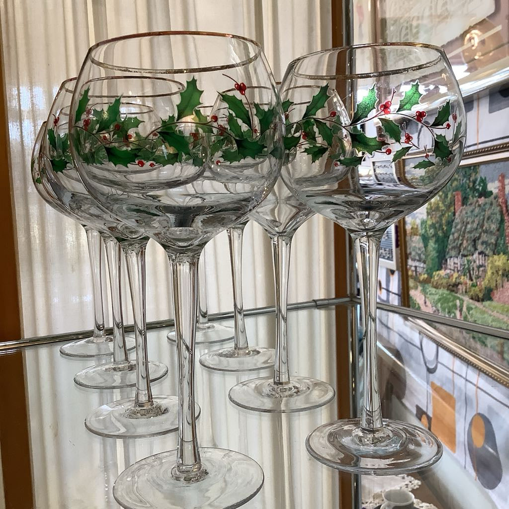 Vintage Lenox Balloon Holiday Wine Glasses, set of 7