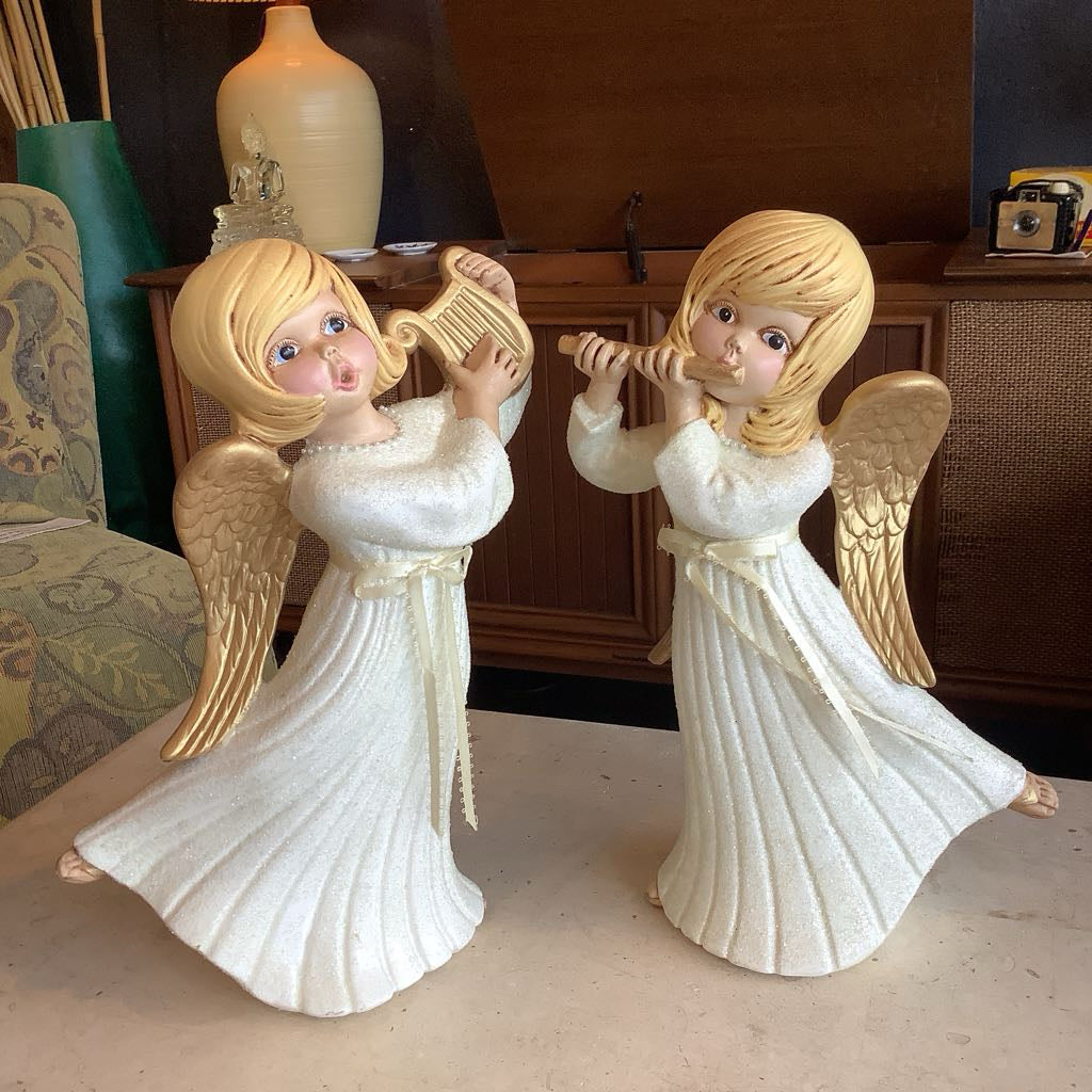 Pair Ceramic Angels Christmas