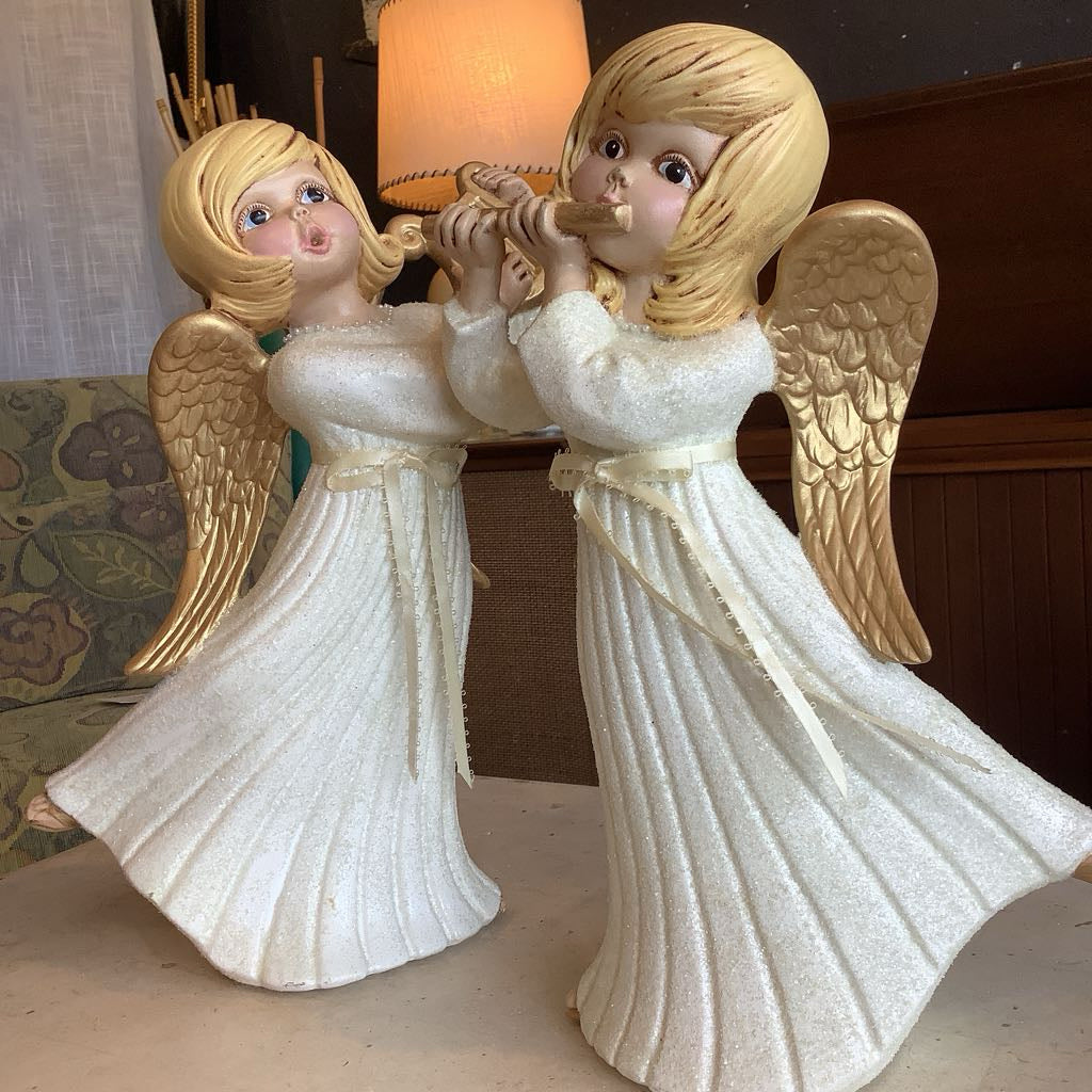 Pair Ceramic Angels Christmas