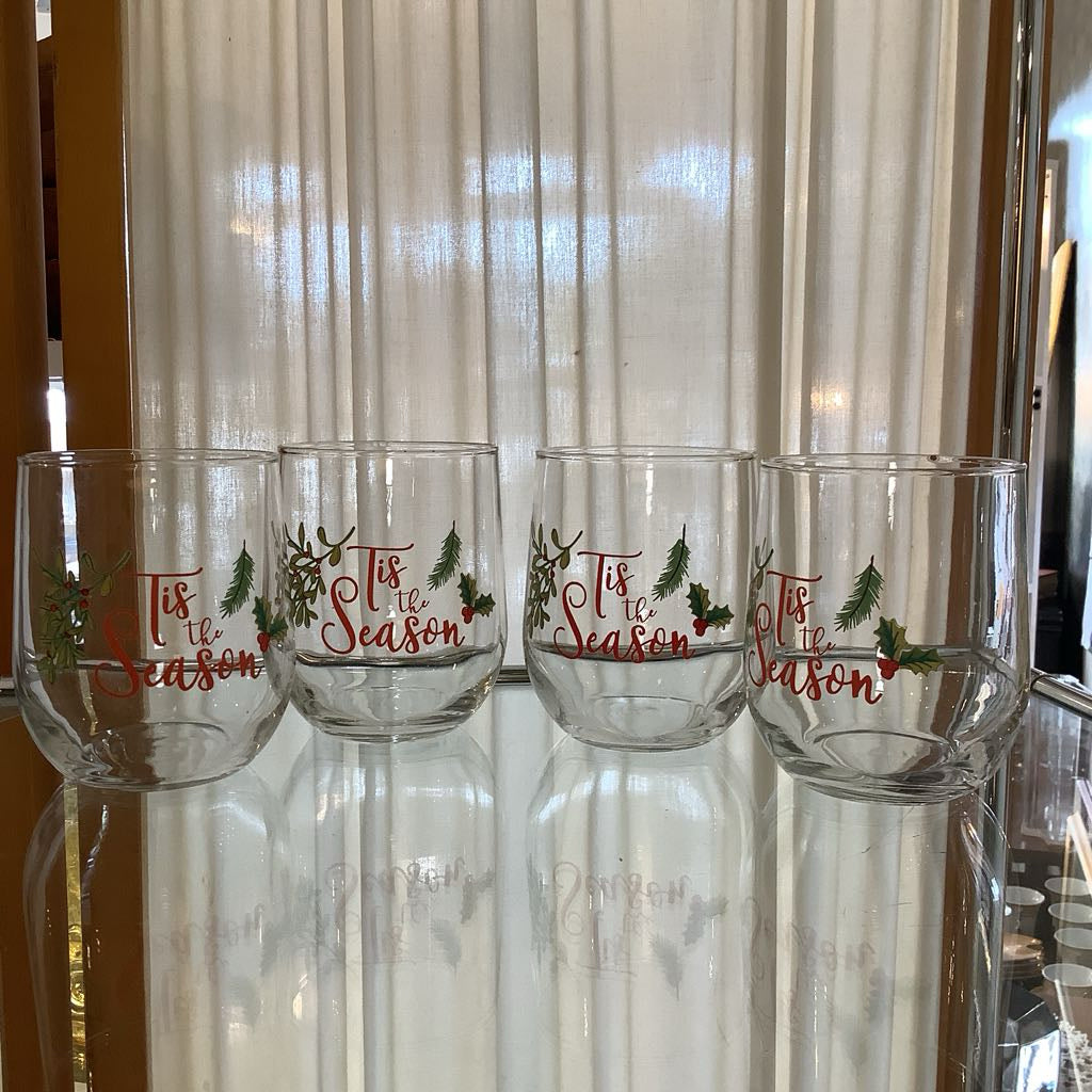 Vintage Tis The Season Glasses, set of 4