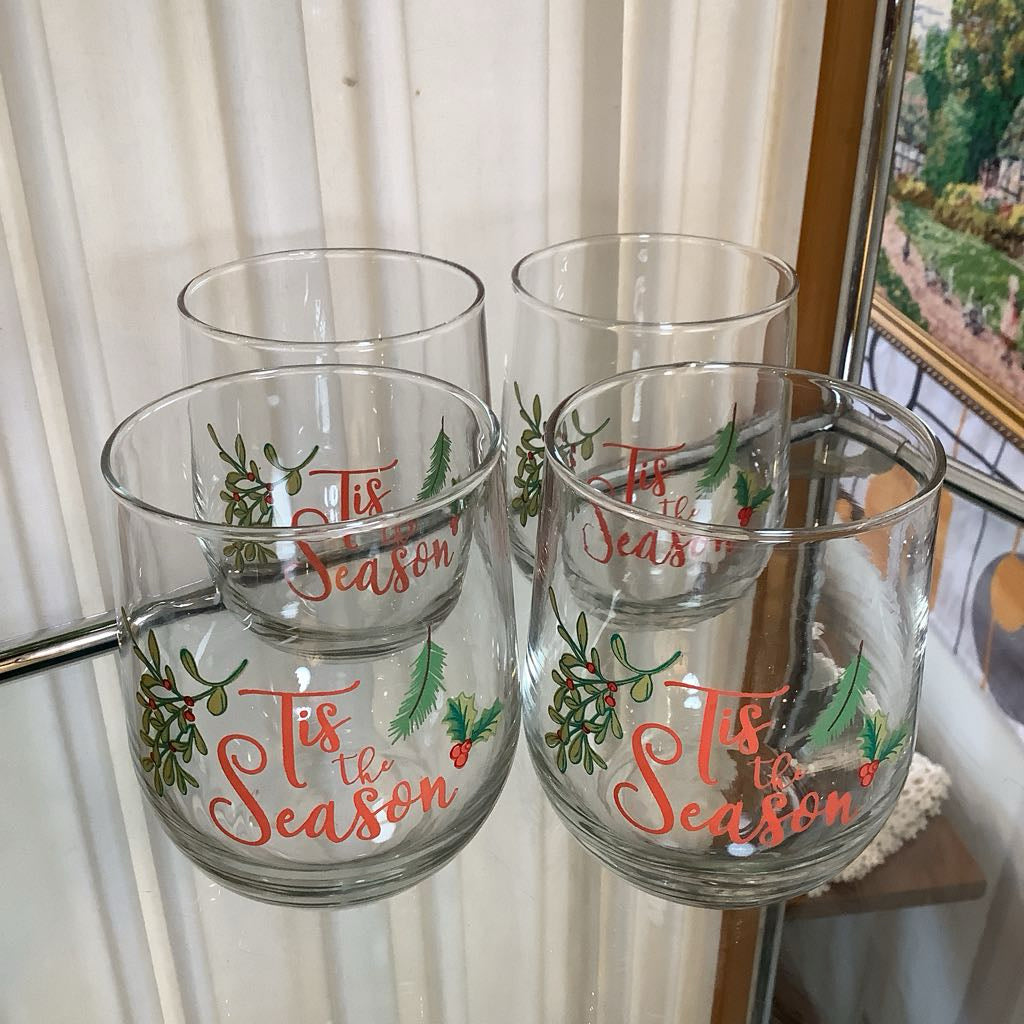 Vintage Tis The Season Glasses, set of 4