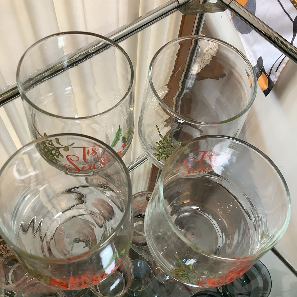Vintage Tis The Season Glasses, set of 4