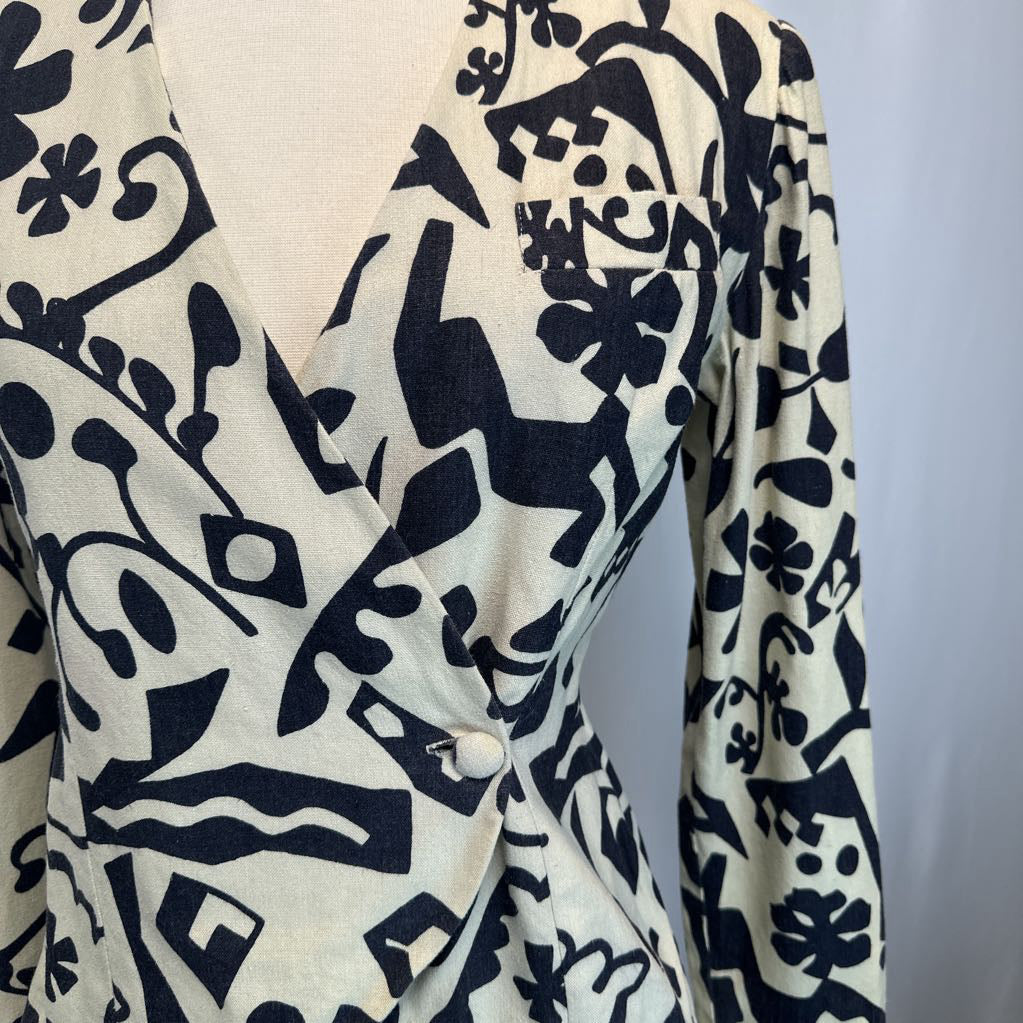 1980s Black & Tan Novelty Print Top