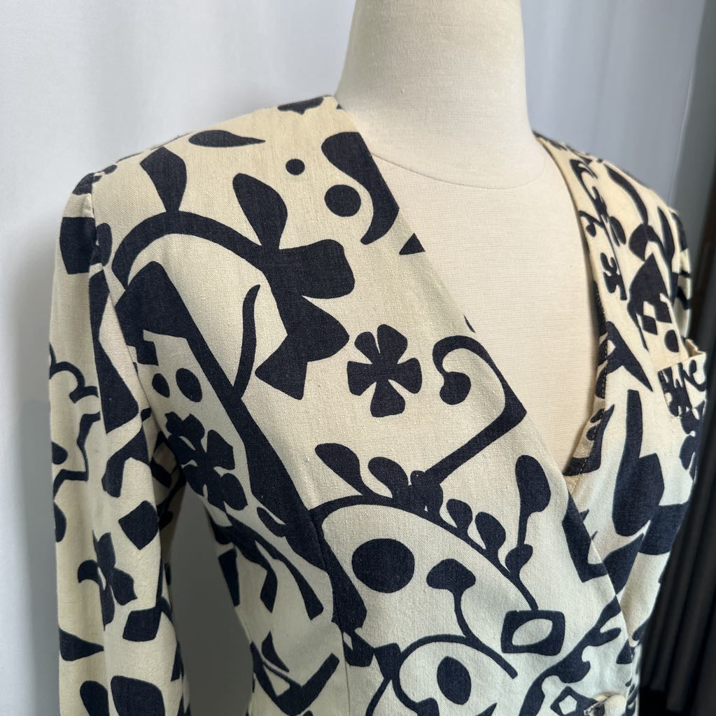 1980s Black & Tan Novelty Print Top