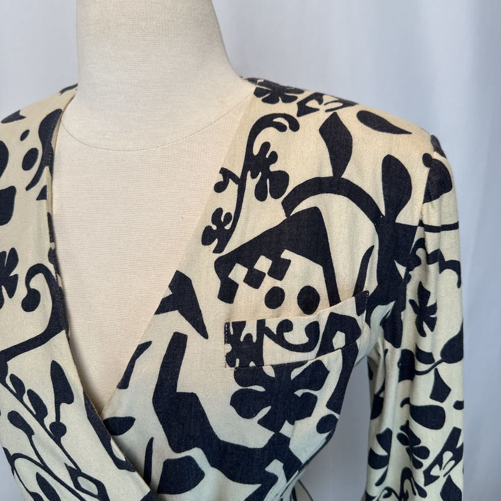 1980s Black & Tan Novelty Print Top