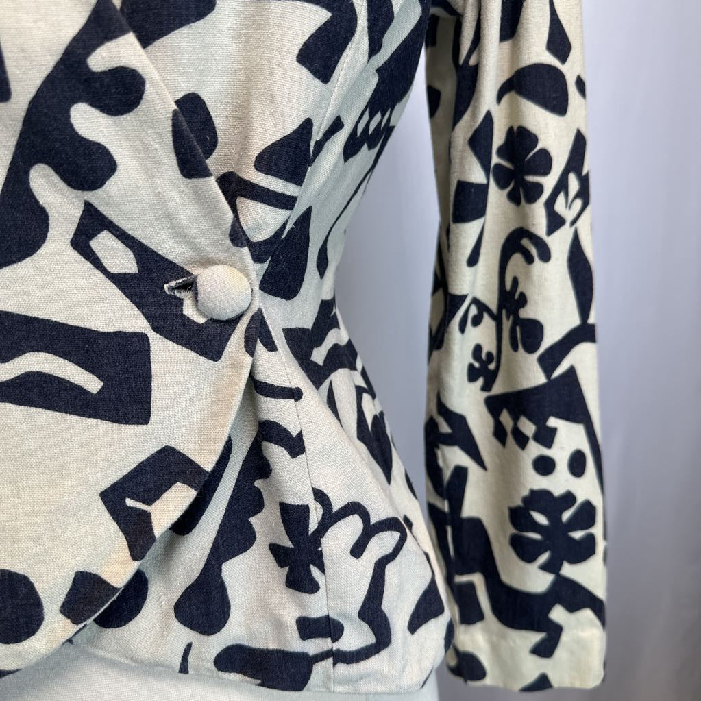 1980s Black & Tan Novelty Print Top