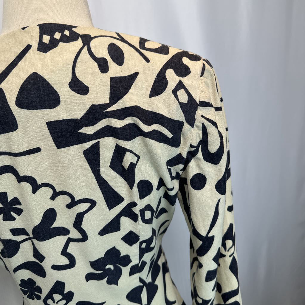 1980s Black & Tan Novelty Print Top