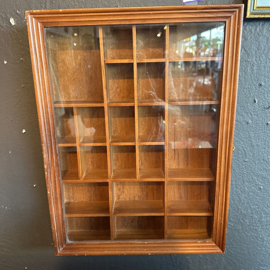 Vintage Wood & Glass Curio Wall Shelf