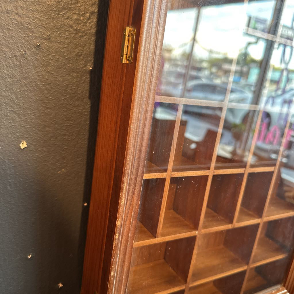 Vintage Wood & Glass Curio Wall Shelf