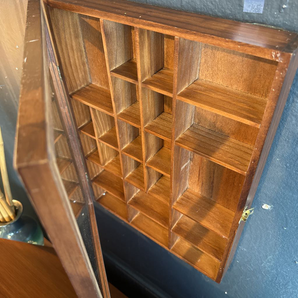 Vintage Wood & Glass Curio Wall Shelf