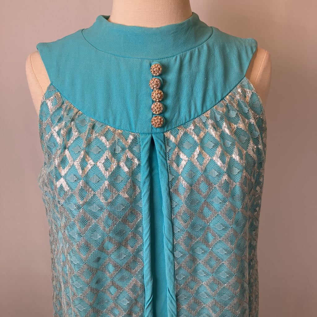 60s Silver and Aqua Mini Dress