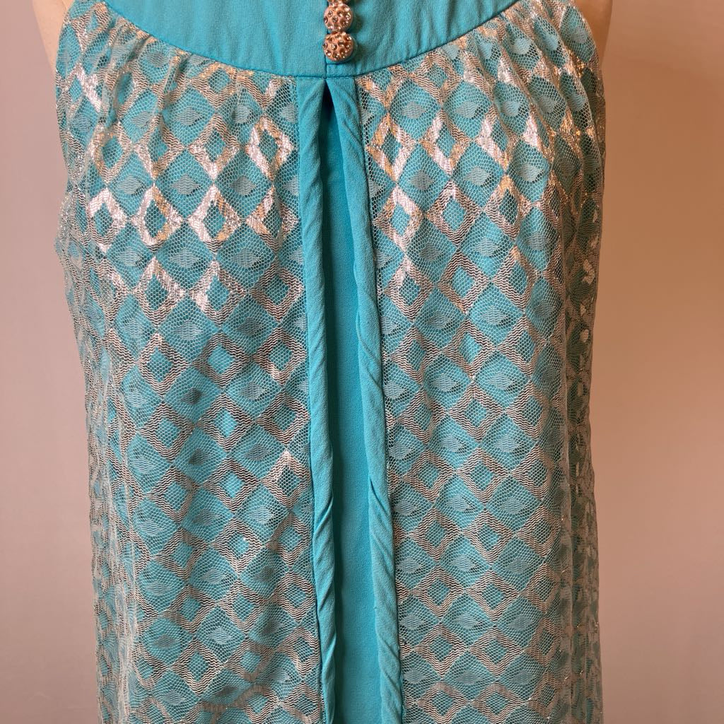 60s Silver and Aqua Mini Dress