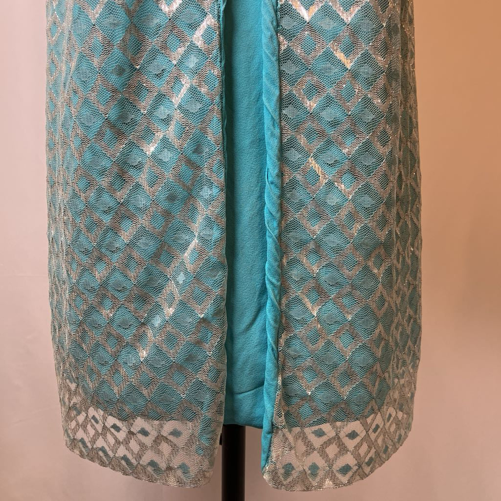 60s Silver and Aqua Mini Dress