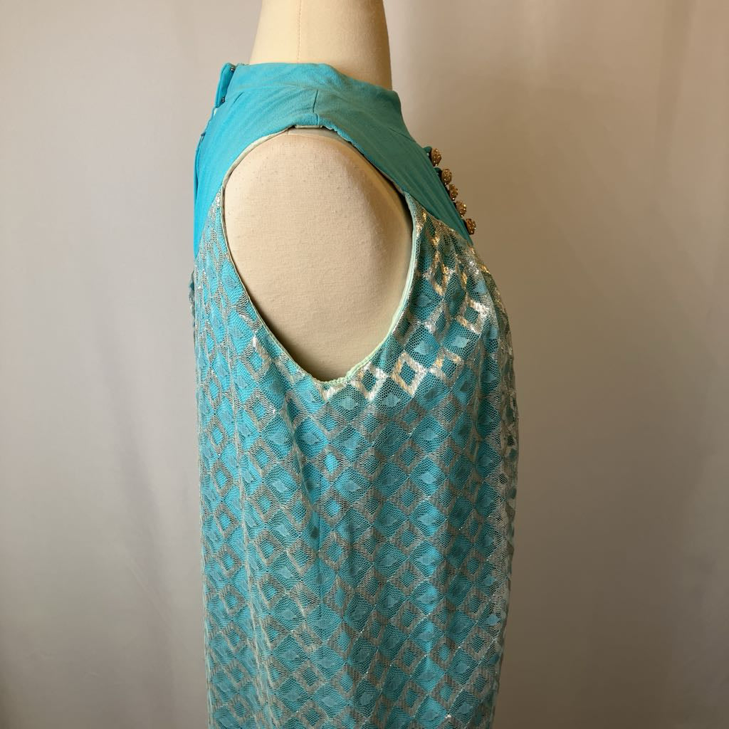 60s Silver and Aqua Mini Dress