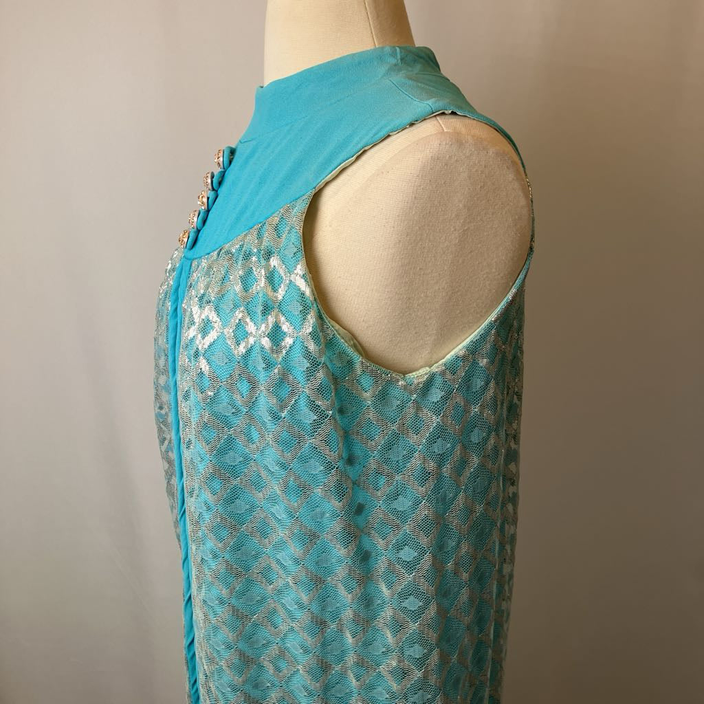 60s Silver and Aqua Mini Dress