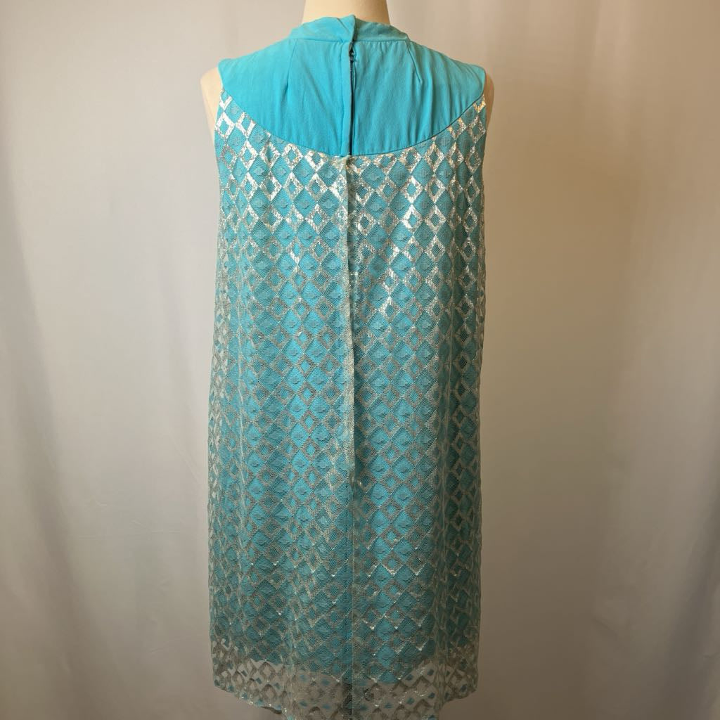 60s Silver and Aqua Mini Dress