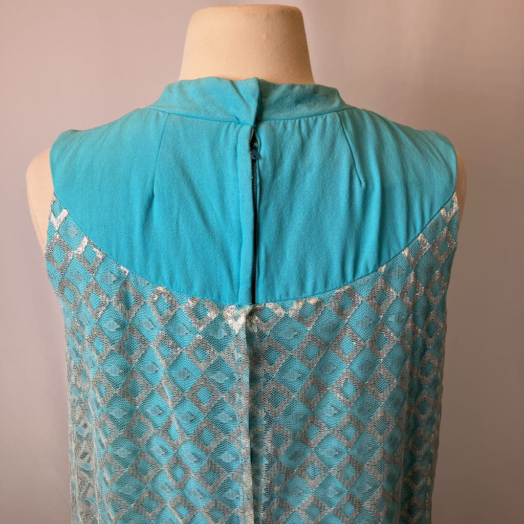 60s Silver and Aqua Mini Dress